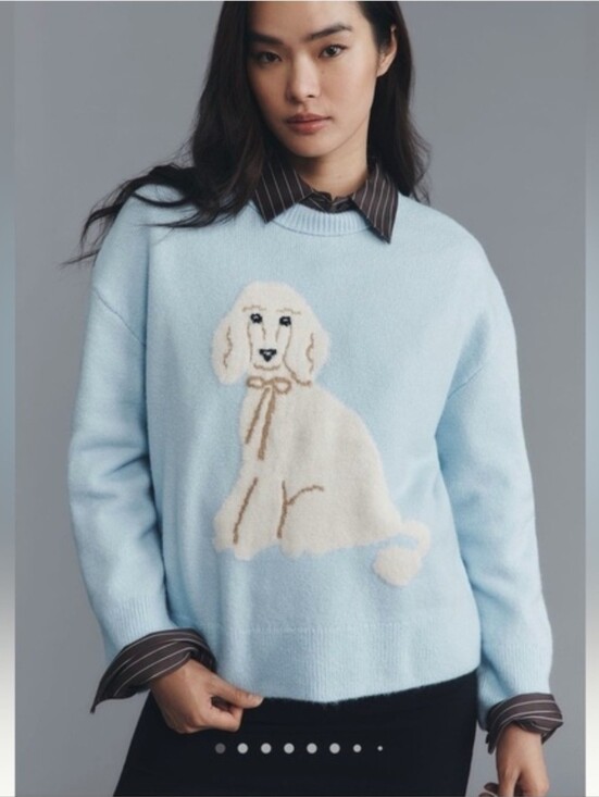 Maeve Sweaters - Maeve Light Blue Sweater with Cream Puppy Motif